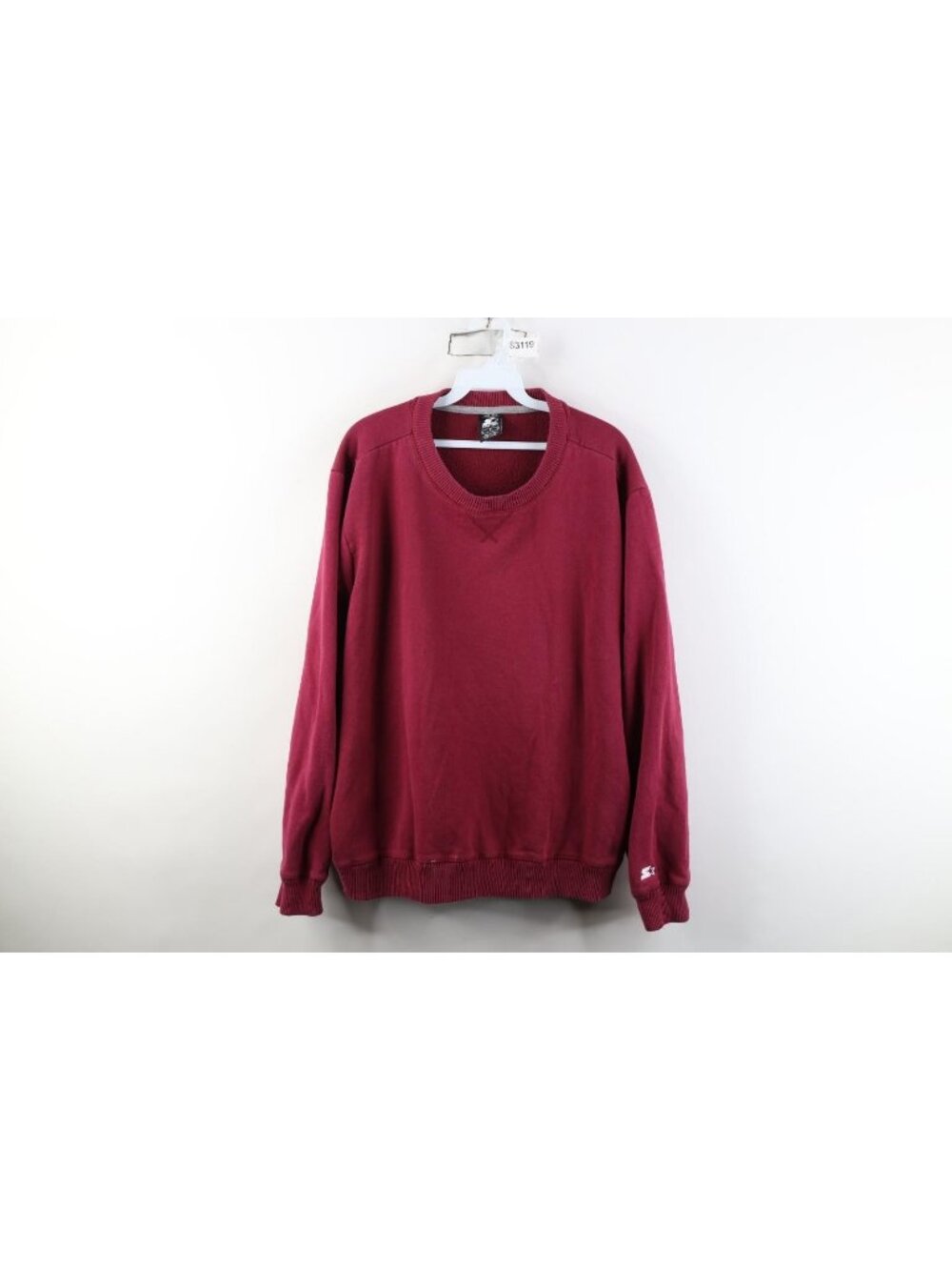 Vintage 90s Starter Mens XL Distressed Blank Crewneck Sweatshirt Burgundy Red